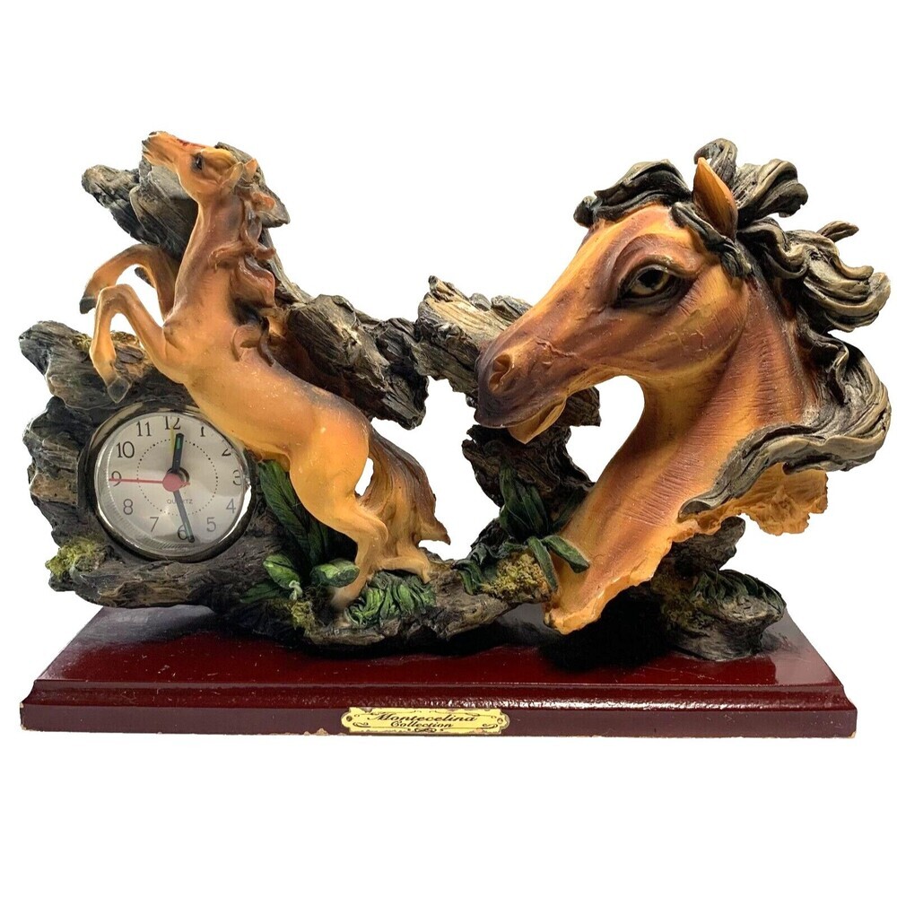 Montecelina Collection Desk Horse Clock Resin Vintage Tested and Working 90s